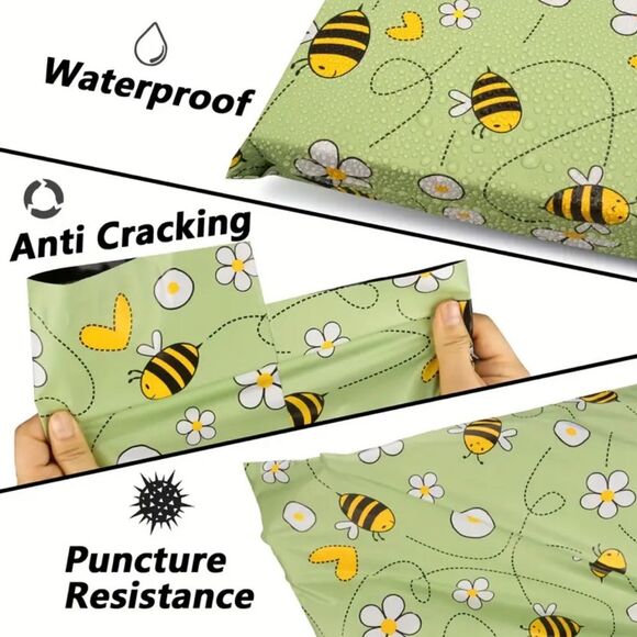 10x13 Bee & Flower Green Polymailers 20ct - Picture 3 of 3